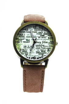 Vanker Graffiti Print Quartz Pointer PU Leather Band Wristwatch (Brown)  