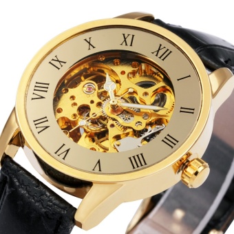 Vintage Skeleton Male Luxury Automatic Watch Jam Tangan es Analog Leather Casual Watch Jam Tangan Men Mechanical Watch Jam Tangan Gold Roma Dial 324  