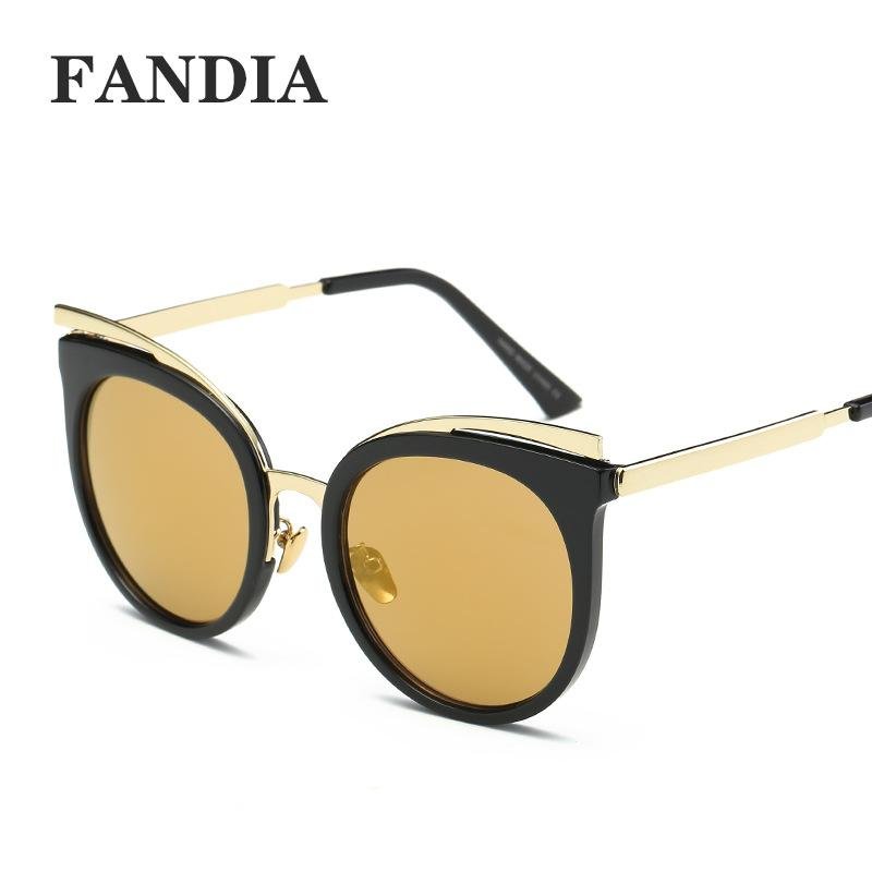 Wanita Merek Fashion Sunglasses dengan Kotak Warna Kuning-Intl