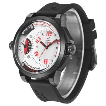 Waterproof Dual Time Zone Large Dial Sports Men Quartz Watch w/Silicone Strap( White + Red)(Not Specified)(OVERSEAS) - intl  