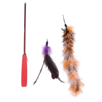 Gambar weaxig Cat Teaser Toy With Feather, Retractable Wand ,2 Pcs RefillCat Chaser Toy.   intl