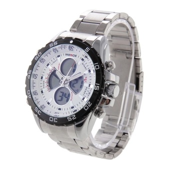 WEIDE WH1103 Digital LCD Dual Time Date Display Alarm Wristwatch 30m Waterproof Stainless Steel Strap Quartz Sport Watch For Men(White) - intl  