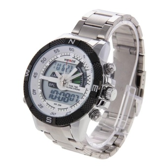 WEIDE WH1104 Digital LCD Dual Time Date Display Alarm Wristwatch 30m Waterproof Stainless Steel Strap Quartz Sport Watch For Men(White) - intl  