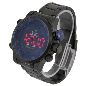 WEIDE WH2309 LED Time Date Display Alarm Wristwatch 30m Waterproof Stainless Steel Strap Quartz Sport Watch For Men (Black + Blue) - intl  