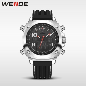 WEIDE WH5208 Man Wristwatch Leather Sports Watches Men Military Clock Outdoor Quartz Watch Black - intl  