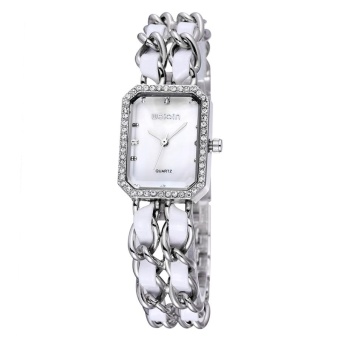 WeiQin 2723 Bevel Cut Glass Watch Window Rectangular Rhinestone Dial Fashion Women Quartz Watch With Alloy Band (Silver White + White) - intl  