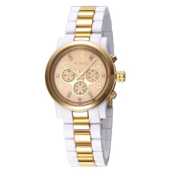 WeiQin 3687 Number Rhinestone Scale Round Dial Three Decoration Dial Fashion Women Quartz Watch With Plastic and Alloy Band (White + Gold) - intl  