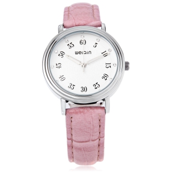 WeiQin W40003L Female Quartz Watch Floral Pattern Artificial Diamond Dial Water Resistance Wristwatch (Pink)  