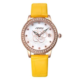weishi SINOBI Brand Watch Women PU Leather Fashion Quartz Wristwatch Crystal Rhinestone Luxury Lady Elegant Watches Feminino (yellow)  