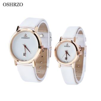 [WHITE] OSHRZO os8018p3 Couple Quartz Leather Band Wristwatch - intl  
