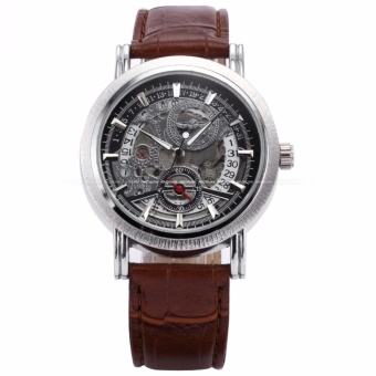 WINNER Classic Mens Skeleton Dial Automatic Mechanical Date Retro Brown Leather Watch PMW044 - Jam Tangan Pria Kulit - intl  