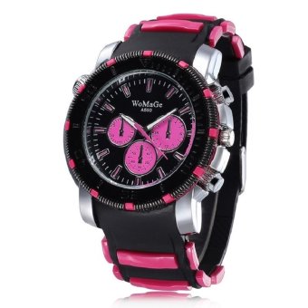 WoMaGe Woman Fashion Alloy Case Silicone Band Outdoor Running Sport Quartz Wrist Lady Watches rose red  