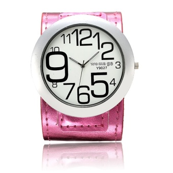 WOMAGE Women Big Number Big Dial PU Leather Quartz Watch Rose Red - intl  