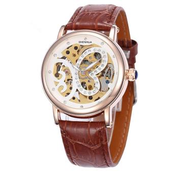 woppk Shenhua Top Brand Luxury Rose Gold Skeleton Automatic Mechanical Watches Women Rhinestone Mechanical Watches Women Waterproof (Brown)  