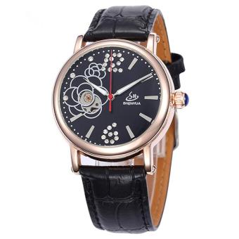 woppk Shenhua Top Brand Luxury Rose Gold Watches Women 30M Waterproof Skeleton Automatic Mechanical Watches For Women Wristwatch Reloj (Black)  