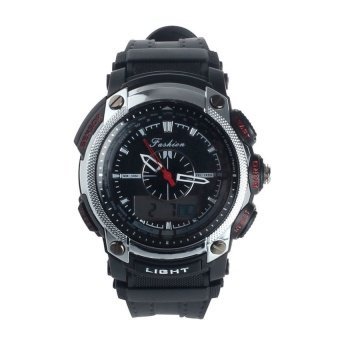 WSJ Digital LED Alarm Dual Display Military Waterproof Rubber Quartz Watch Black - intl  
