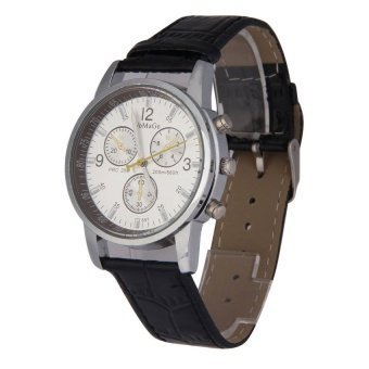 WSJ Hot Unisex Black PU Band SportWatch with 3 White Dials Decoration - intl  