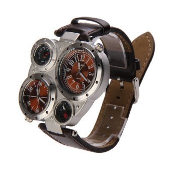 WSJ Men OULM Military Army Dual Time Zones Big Dial Leather Sports Watch Brown - intl  