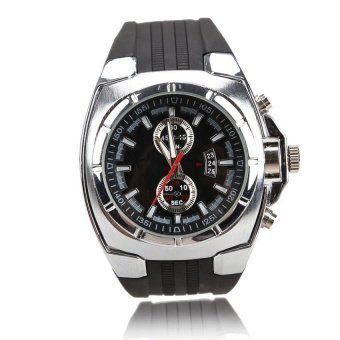 WSJ Men V6 Sports Round DialRubber Strap Wrist Watch Silver Case - intl  