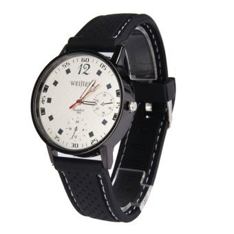 WSJ New Casual Sport Black Silicone Band AnalogMens Watch White Dial (Black) - intl  