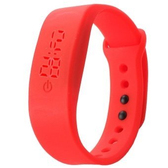 WSJ Rubber LED Watch Date Sports Bracelet Digital Wrist Watch Red - intl  