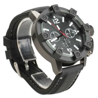 WSJ V6 Men Sport Large Round DialBlack Rubber Strap Wrist Watch - intl  