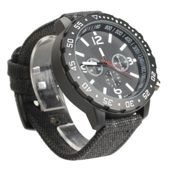 WSJ V6 Men Sport Large Round DialWatch Black Canvas Strap Wrist Watch - intl  