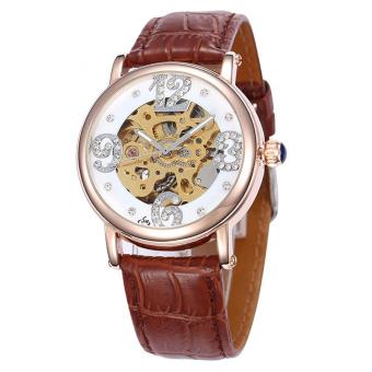 wuhup New Women Mechanial Watches Shenhua Top Brand Luxury Rose Gold Automatic Mechanical Skeleton Watches Women 30M Waterproof Reloj (Brown)  