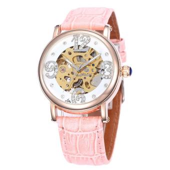 wuhup New Women Mechanial Watches Shenhua Top Brand Luxury Rose Gold Automatic Mechanical Skeleton Watches Women 30M Waterproof Reloj (Pink)  