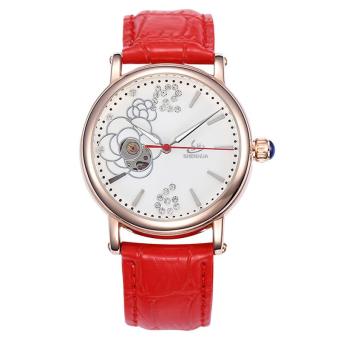 wuhup Shenhua Top Brand Luxury Rose Gold Watches Women 30M Waterproof Skeleton Automatic Mechanical Watches For Women Wristwatch Reloj (Red)  