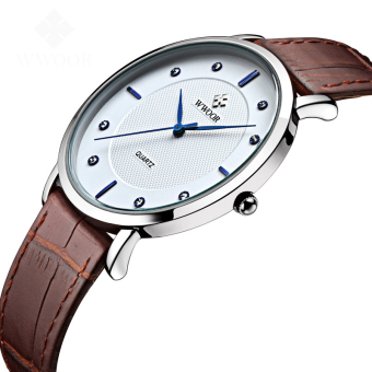 WWOOR 8011 Men Watches New Luxury Brand Ultra Thin Full Genuine Leather Clock Waterproof Male Casual Quartz WristWatch, Brown - intl  
