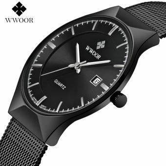 WWOOR 8016 Mens Watches Top Brand Luxury Gold Full Steel Quartz Watch Men Fashion Casual Sport Clock Male Wristwatches Relogios-black - intl  