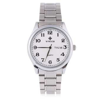 WWOOR 8805G Male Quartz Watch Water Resistance Calendar Display Stainless Steel Strap Wristwatch (White)  