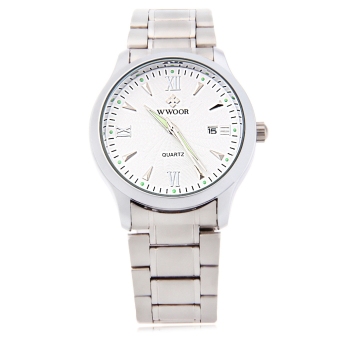 WWOOR 8809 Male Quartz Watch Date Luminous Pointer Water Resistance Wristwatch (White)  