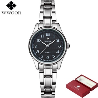 WWOOR Brand Luxury Stainless Steel Quartz Watch Women Watches Ladies Casual Watch Top Clock Female + free gift box - intl  