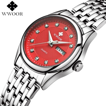 WWOOR New Women Watches Brand Luxury 50m Waterproof Date Clock Ladies Quartz Sports Wrist Watch Women Silver Bracelet - intl  