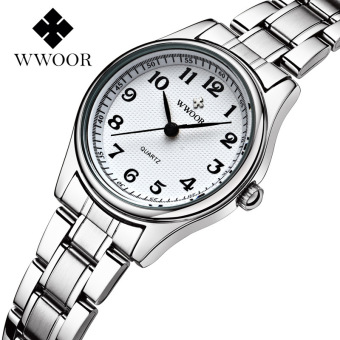 WWOOR S8805L Women Watches Date Week Calendar Casual Sports Watch Stainless Steel Quartz Watch, White - intl  