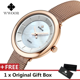 WWOOR Top Luxury Brand Watch Famous Women's Fashion Quartz Watches Waterproof Dress Women Mesh Wristwatch Gift For Female Rose Gold - intl  