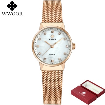 WWOOR Waterproof Quartz Watch Women Watches Ladies Brand Luxury Diamonds Casual Wrist Watch Female Silver Clock + free gift box - intl  