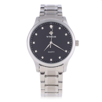 WWOOR WR - 8012 Male Quartz Watch Ultrathin Stainless Steel Band Artificial Rhinestone Scale Wristwatch (Black)  
