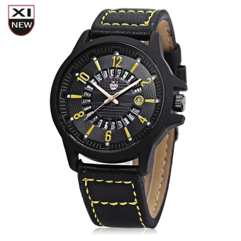 Xinew 2229C Men Quartz Watch Date Display Luminous Pointer Wheel Pattern Large Dial Wristwatch (YELLOW)  