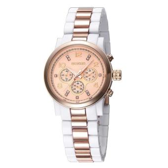xiuya WEIQIN Brand Women Watches Trendy Fashion Rose Gold White Rhinestone Round Dial Quartz Wrist Watch Clock Feminino (white rose gold)  