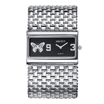xiuya WEIQIN Luxury Brand Silver Women's Bracelet Watches Lady Butterfly Fashion Bangle Dress Watch Woman Clock Hour Feminino (silver black)  