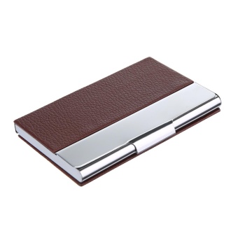 Gambar xudzhe Synthetic Leather Business Card Credit ID Card Holder MetalFrame Case Organizer,Dark Brown   intl