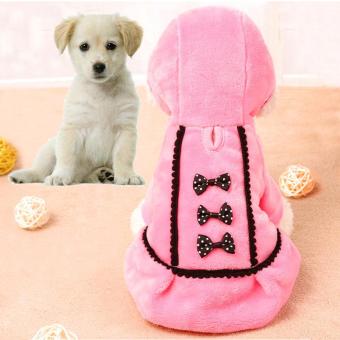 Gambar xupei Pet Dog Fleece Lined Sweatshirt Winter Coat Bow Tie Hoodie,Pink.