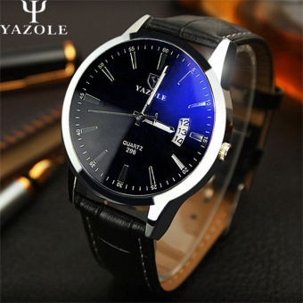 YAZOLE 296 Quality Brand Watch Men Watches Male Clock Leather Strap Quartz Watch Wrist Calendar Date Quartz-watch Black Blue - intl  