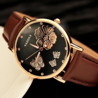 Yazole 343 Women 's Fashion New Exquisite Rhinestone Belt Fashion Table Quartz Watch (Black/ Brown) - intl  