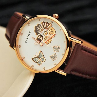 Yazole 343 Women 's Fashion New Exquisite Rhinestone Belt Fashion Table Quartz Watch (White / Brown) - intl  