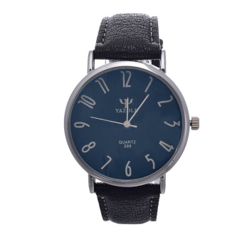 Yazole UNISEX Date Leather Stainless Steel Military Sport Quartz Wrist Watch (Black) - intl  