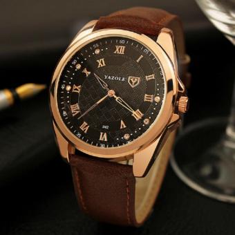 YAZOLE Vintage kulit Fashion pria Band Stainless Steel olahraga militer kuarsa jam tangan yzl342h - coklat - ???? ??????  